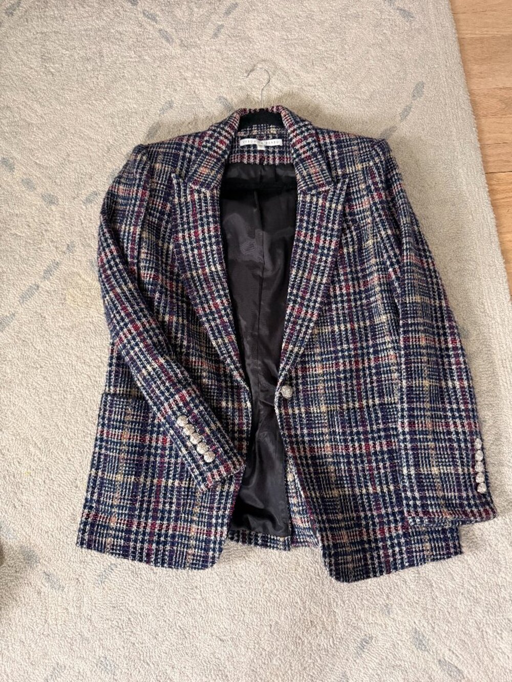 Veronica Beard Alger Plaid Tweed Dickey Blazer Jacket Blue Purple Size 8